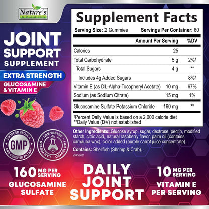 Nature's Nutrition joint health gummies supplement fact label showing active ingredients.