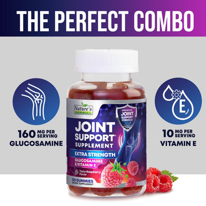 Premium raspberry flavored glucosamine gummies for knee and back flexibility.
