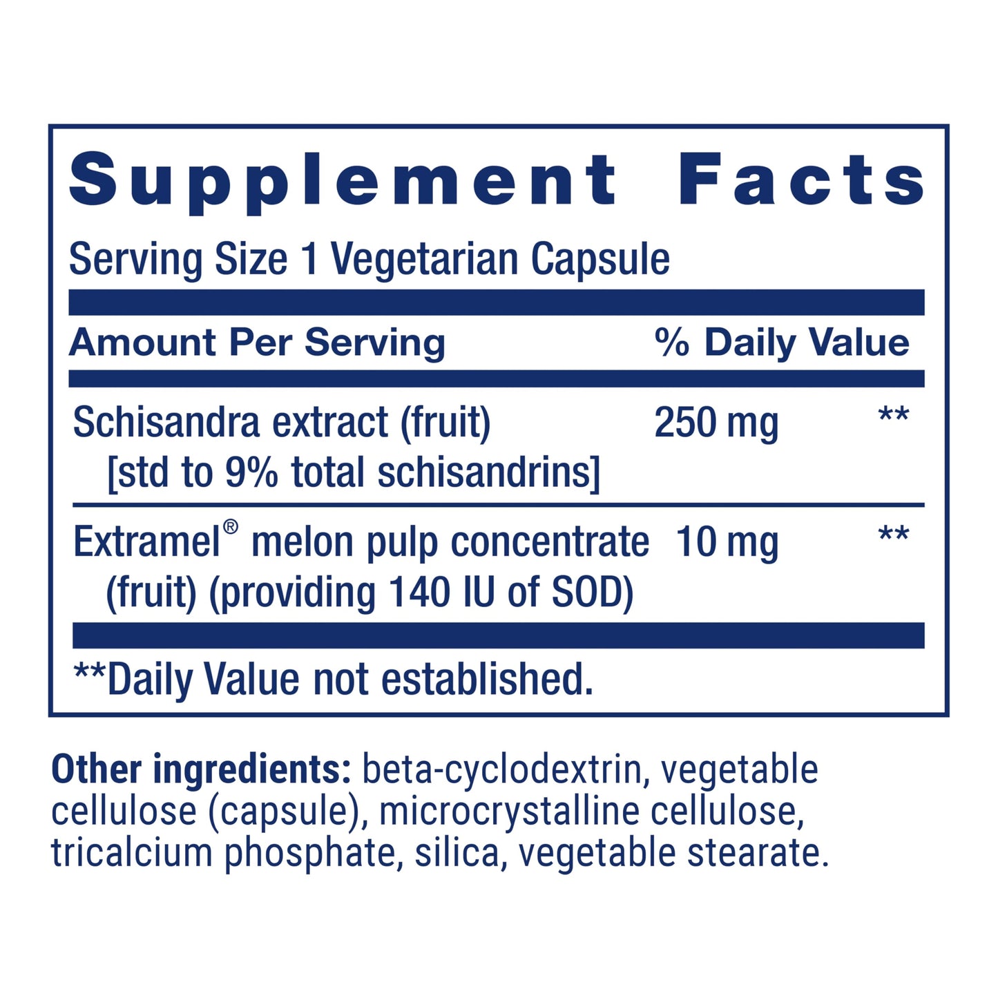 Life Extension Liver Efficiency Formula side view showing non GMO and gluten free certifications