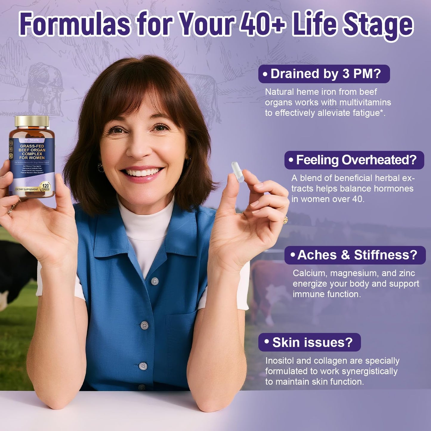 Grass-fed beef organ supplement capsules in a bowl