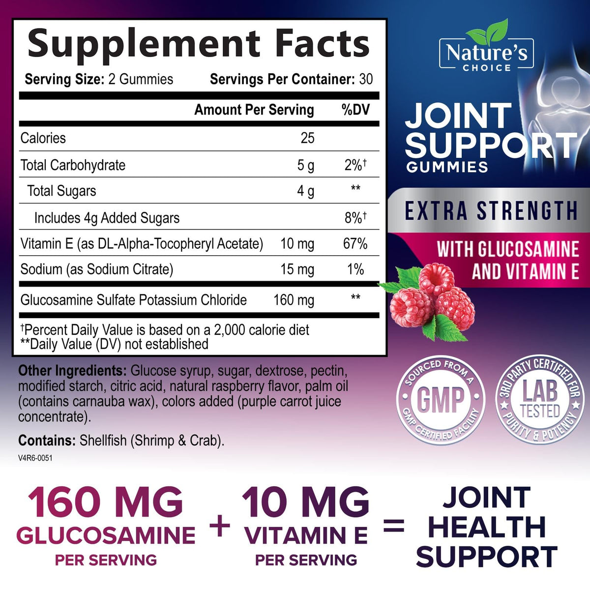 Nature's Choice Joint Support Gummies nutritional facts supplement label