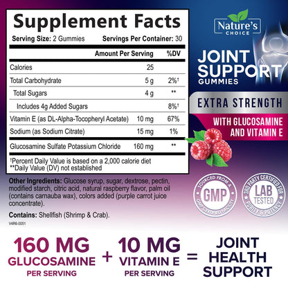 Nature's Choice Glucosamine Extra Strength dietary supplement nutrition facts label detailing ingredients