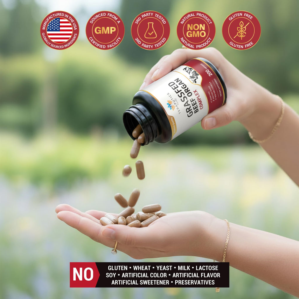 Authentic USA sourced beef organ supplement packaging