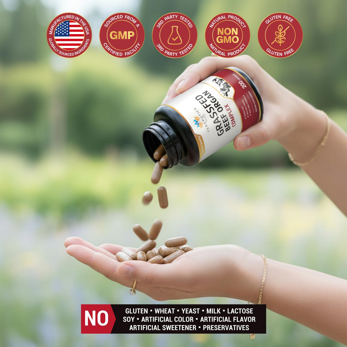 Authentic USA sourced beef organ supplement packaging