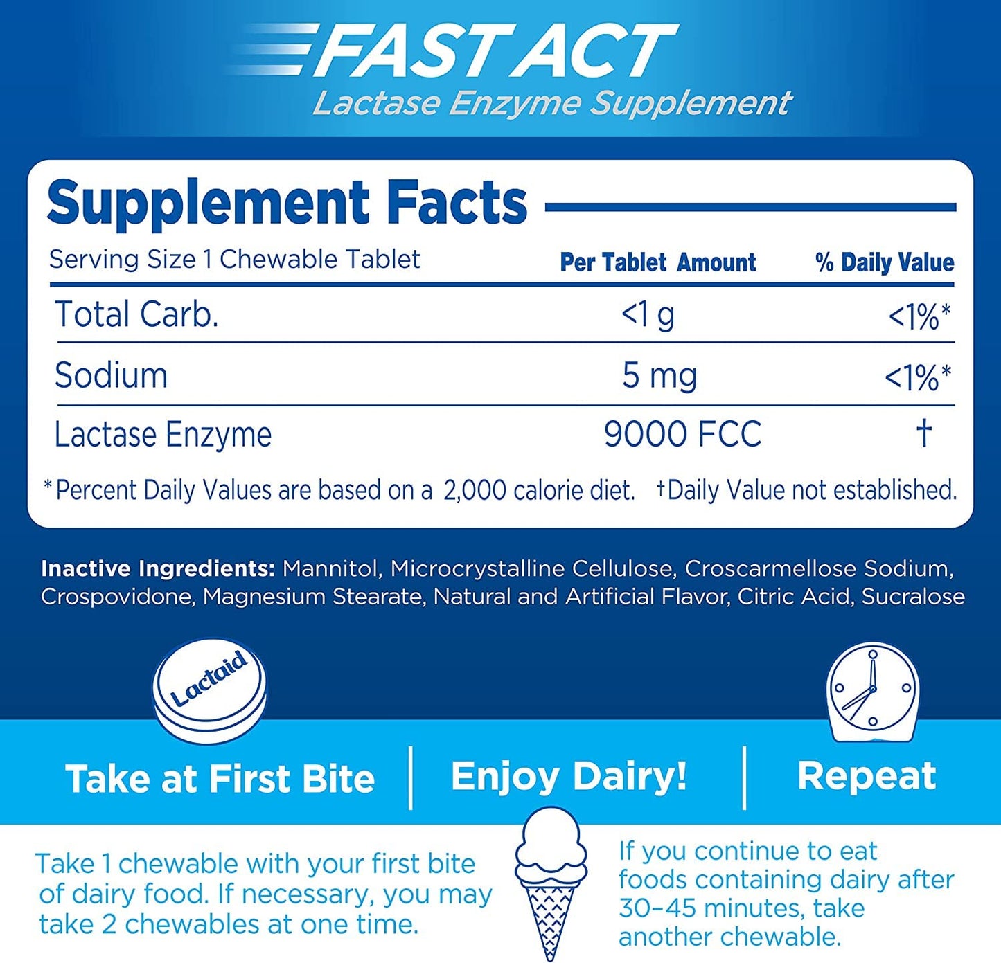 USA imported Lactaid Fast Act chewable tablets unboxed showing individual wrapping