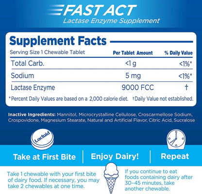 USA imported Lactaid Fast Act chewable tablets unboxed showing individual wrapping