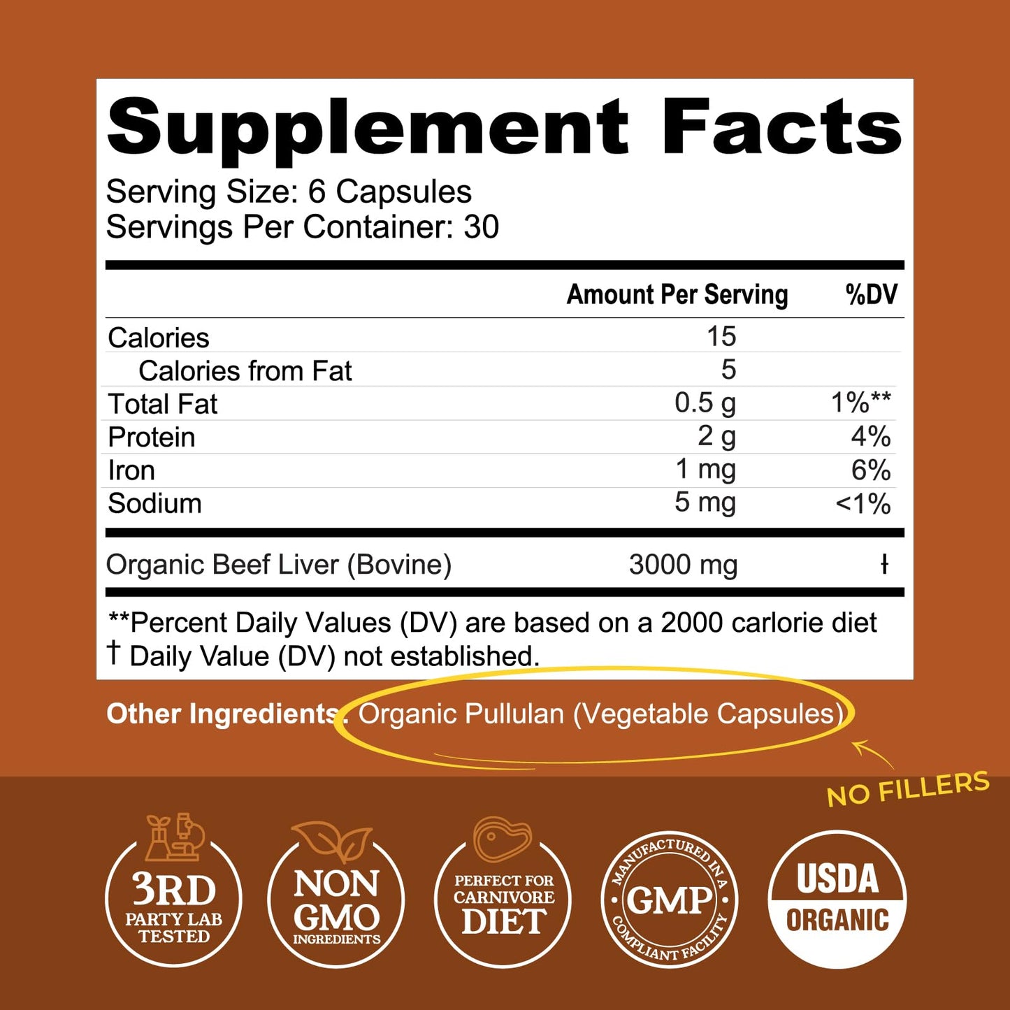Left Coast beef liver 180 capsules supplement bottle label