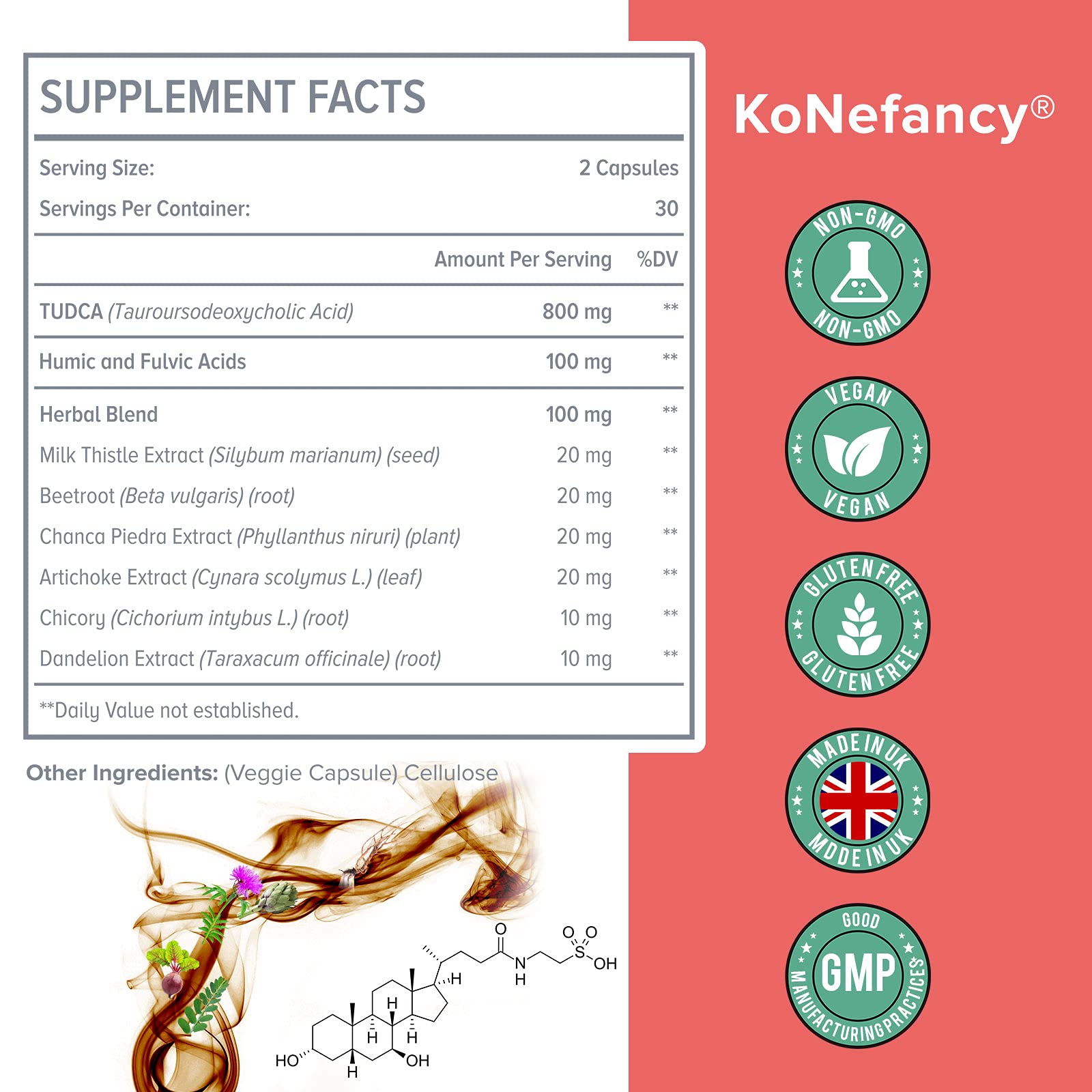 KoNefancy advanced tauroursodeoxycholic acid capsules with milk thistle herbal blend benefits overview