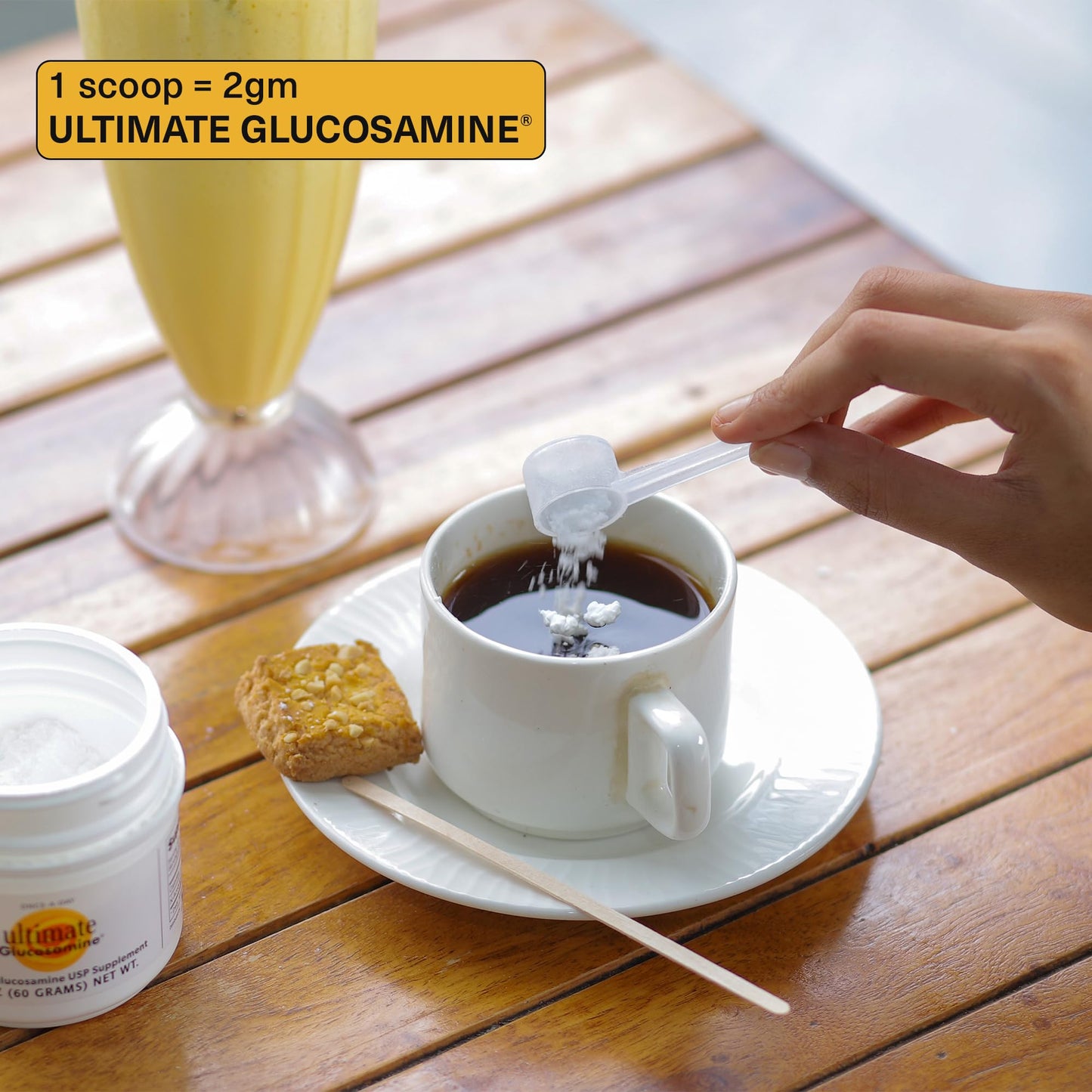 Wellesley Therapeutics Ultimate Glucosamine side profile showing allergen free nutritional text.