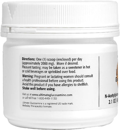 Ultimate Glucosamine long term joint maintenance powder jar back view with directions.