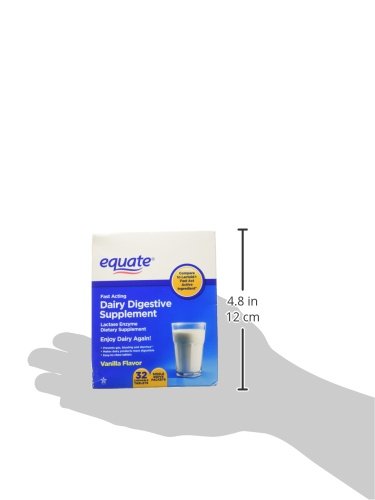 Equate vanilla flavor dairy digestive chewable tablets for lactose intolerance relief packaging