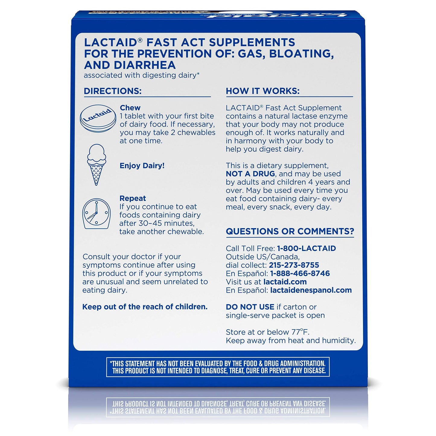 Lactaid Fast Act chewable tablets single serve pouch for on the go digestive comfort