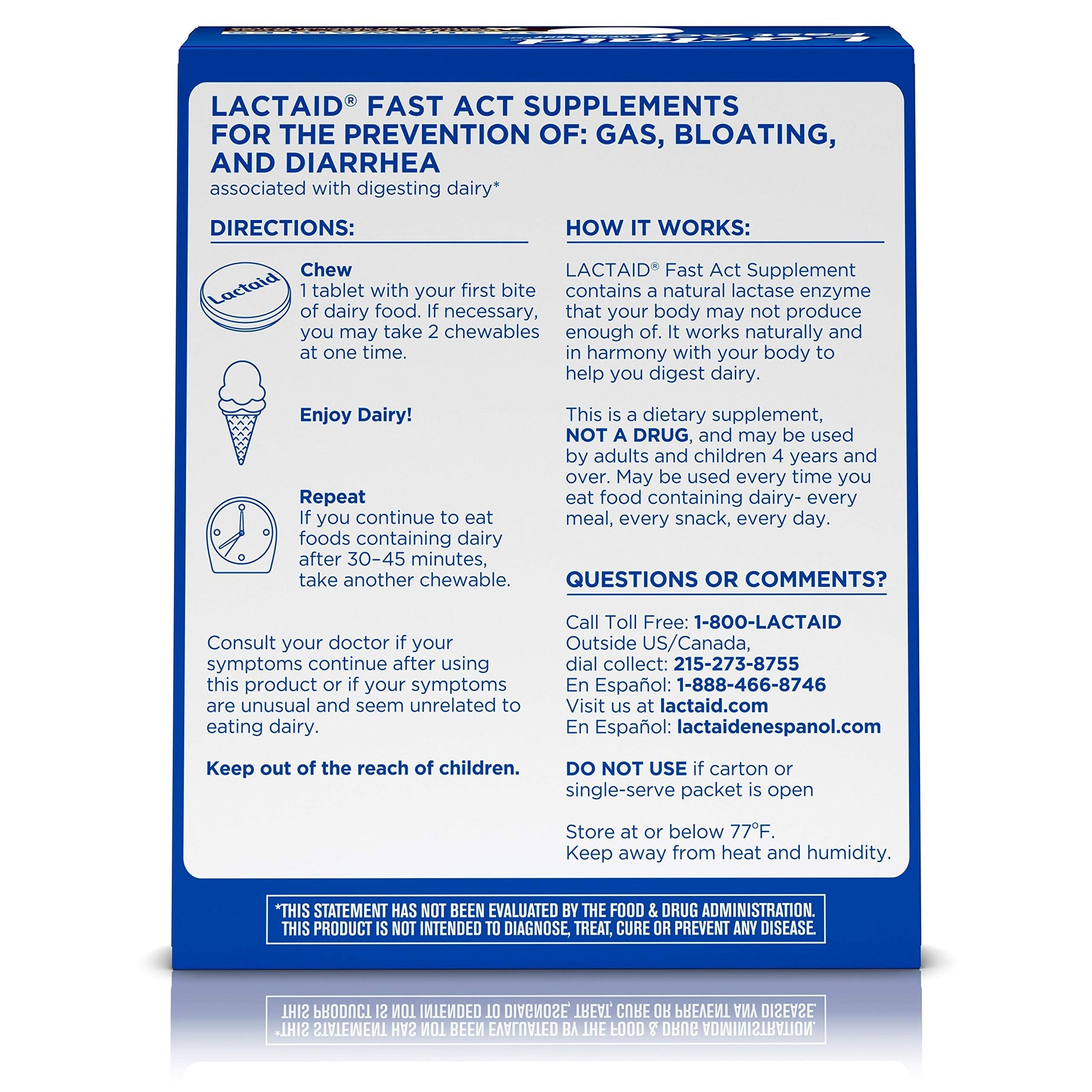 Lactaid Fast Act chewable tablets single serve pouch for on the go digestive comfort