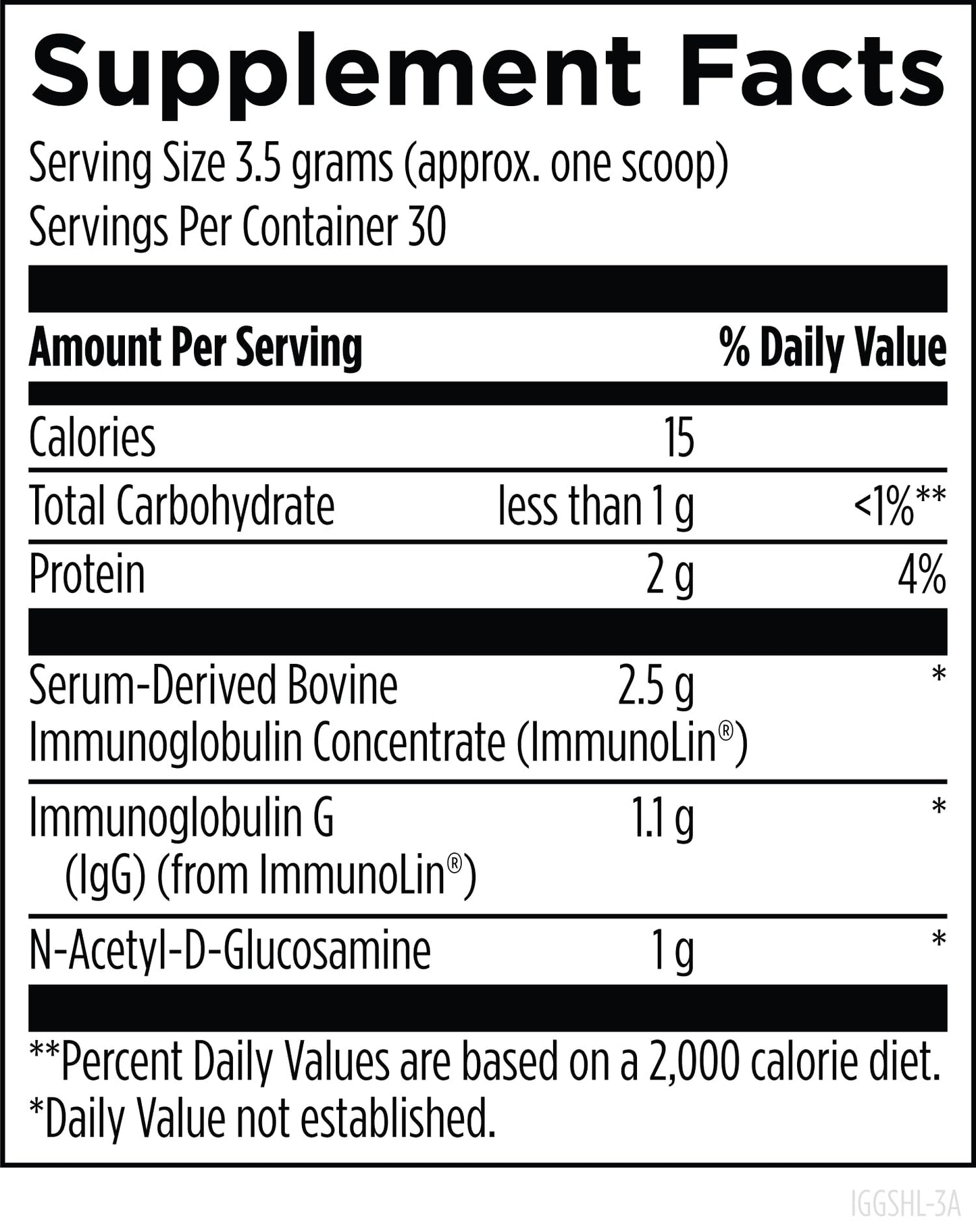 Designs For Health IgGI Shield 30 servings supplement powder label showing ingredients