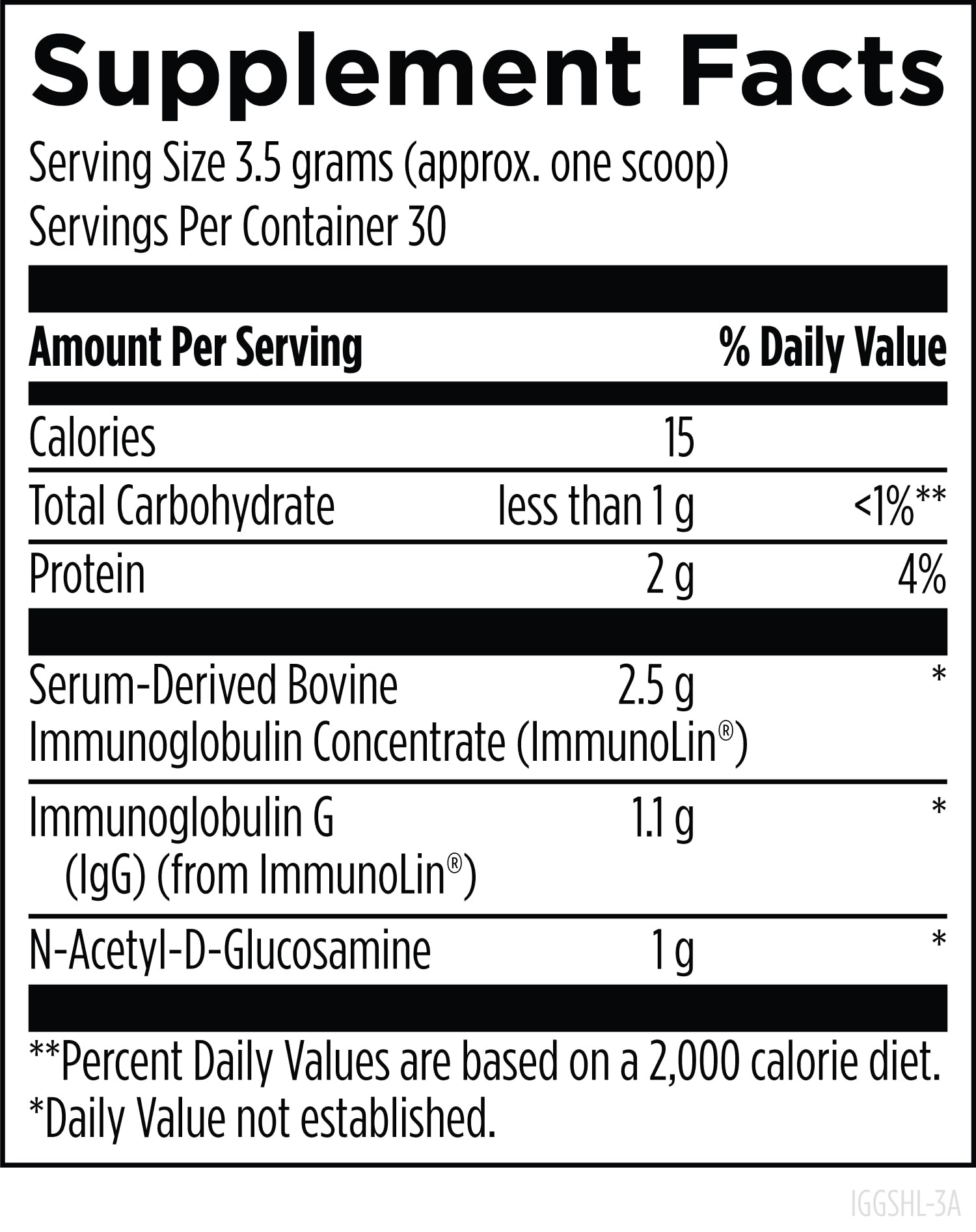 Designs For Health IgGI Shield 30 servings supplement powder label showing ingredients