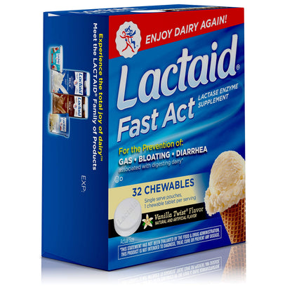 Lactaid Fast Act lactose chewable tablets authentic imported packaging seal closeup