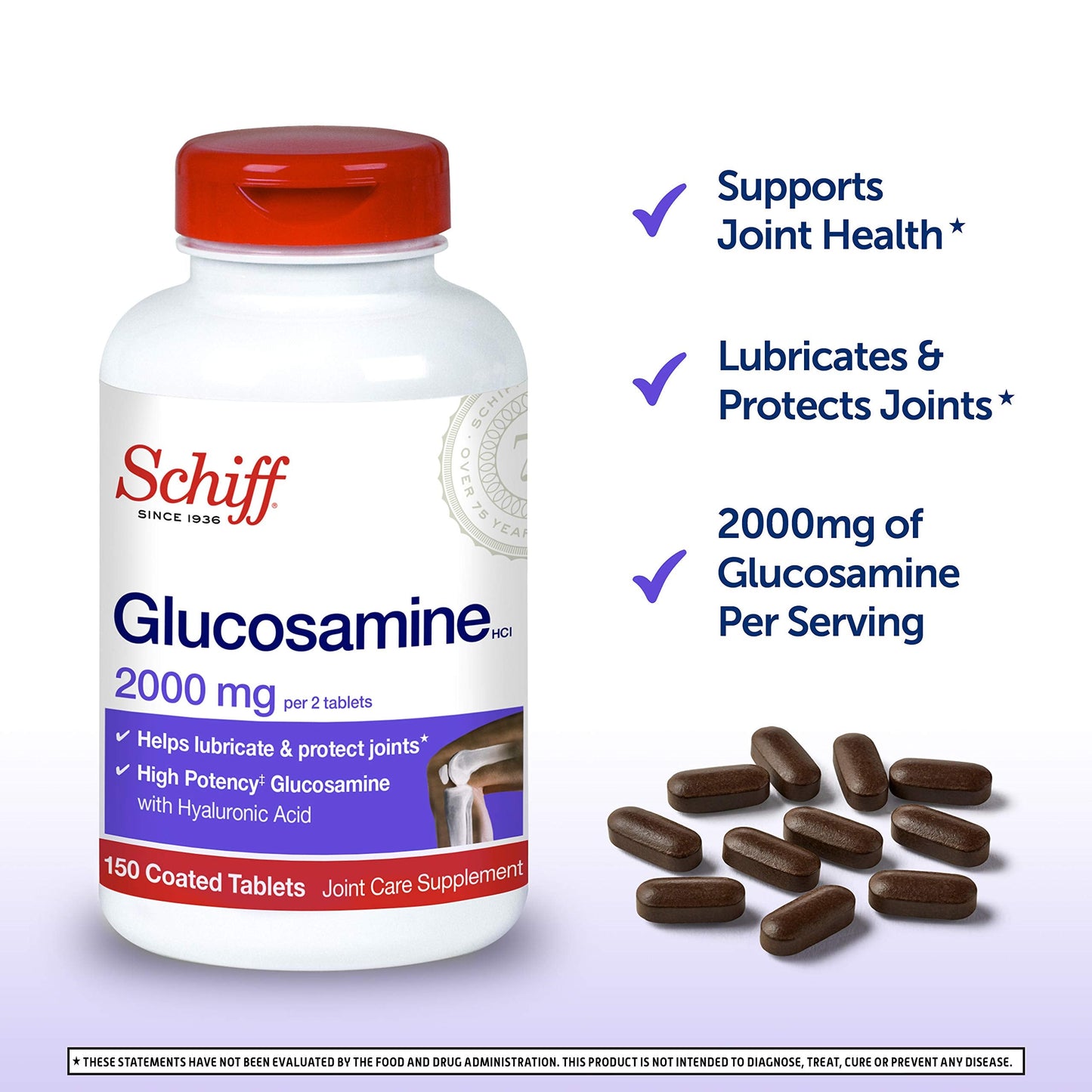 Schiff Glucosamine 2000 milligrams authentic USA imported joint health supplement bottle