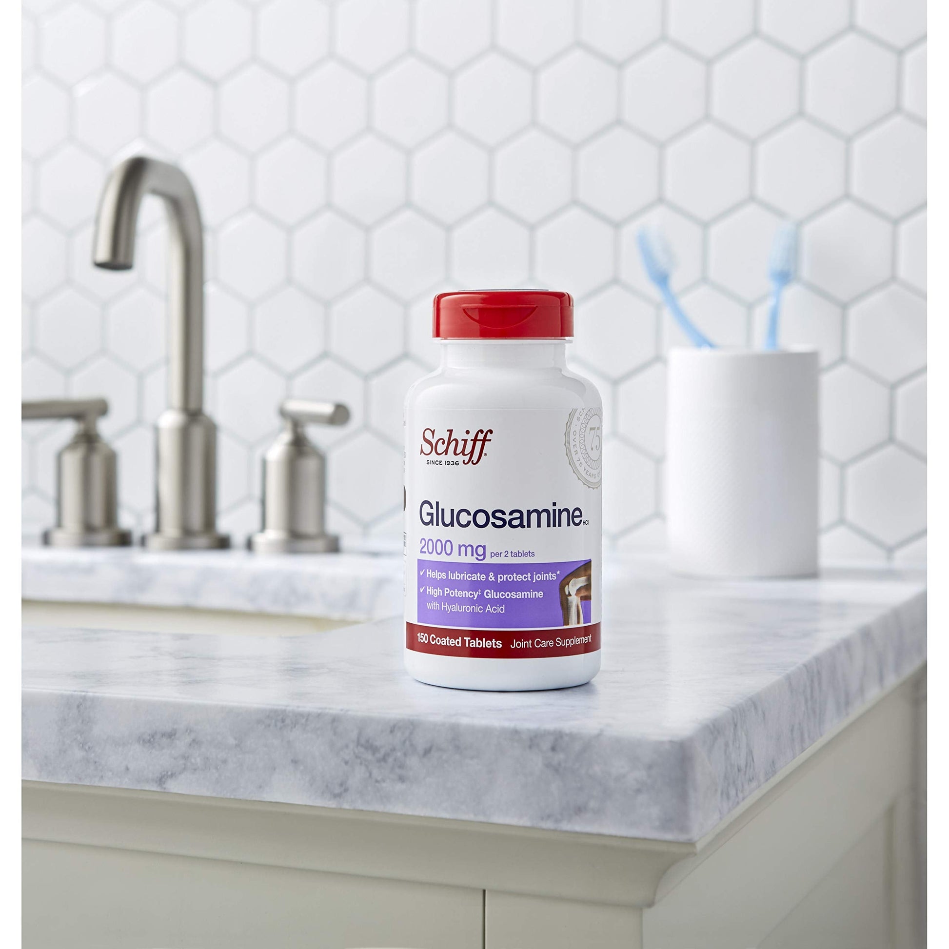 Authentic Schiff Glucosamine and Hyaluronic Acid supplement for cartilage lubrication display