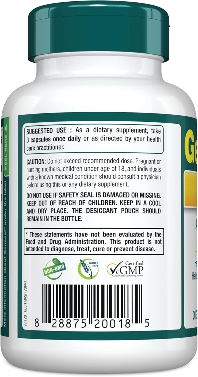Genacol Plus 180 capsules supplement bottle back label and ingredients view