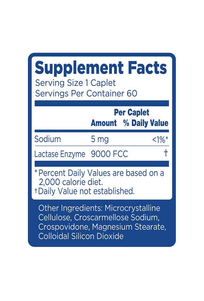 Two individual 60 count travel pouches of Lactaid Fast Act digestive enzymes displayed next to the main packaging.