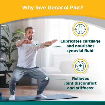 Authentic Genacol Plus joint pain relief packaging showing shellfish warning