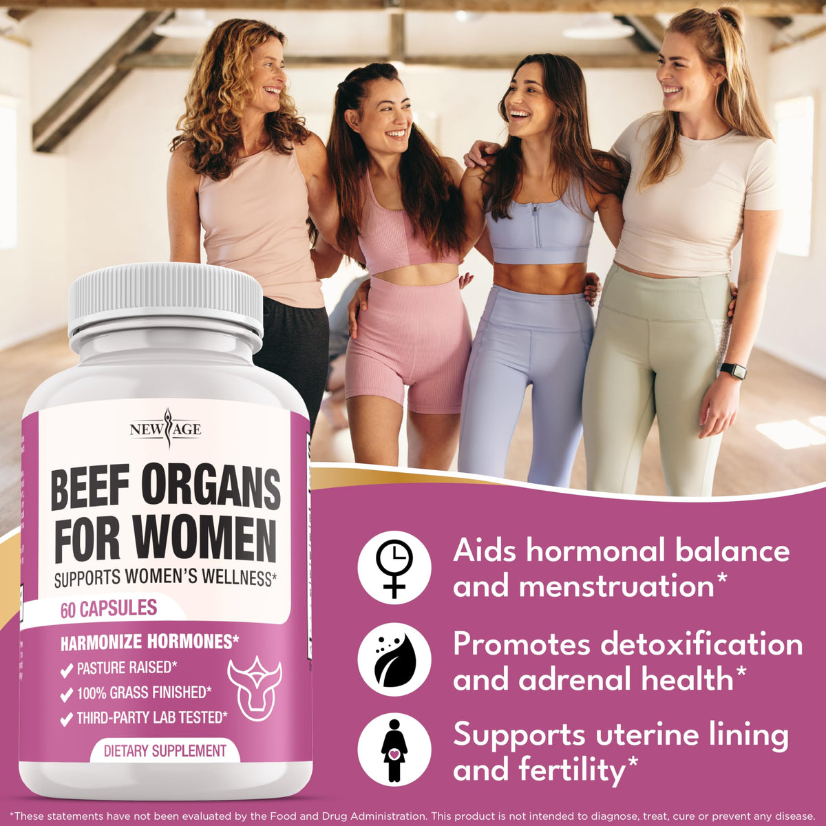 Back of New Age beef organ supplement showing ingredients and supplement facts
