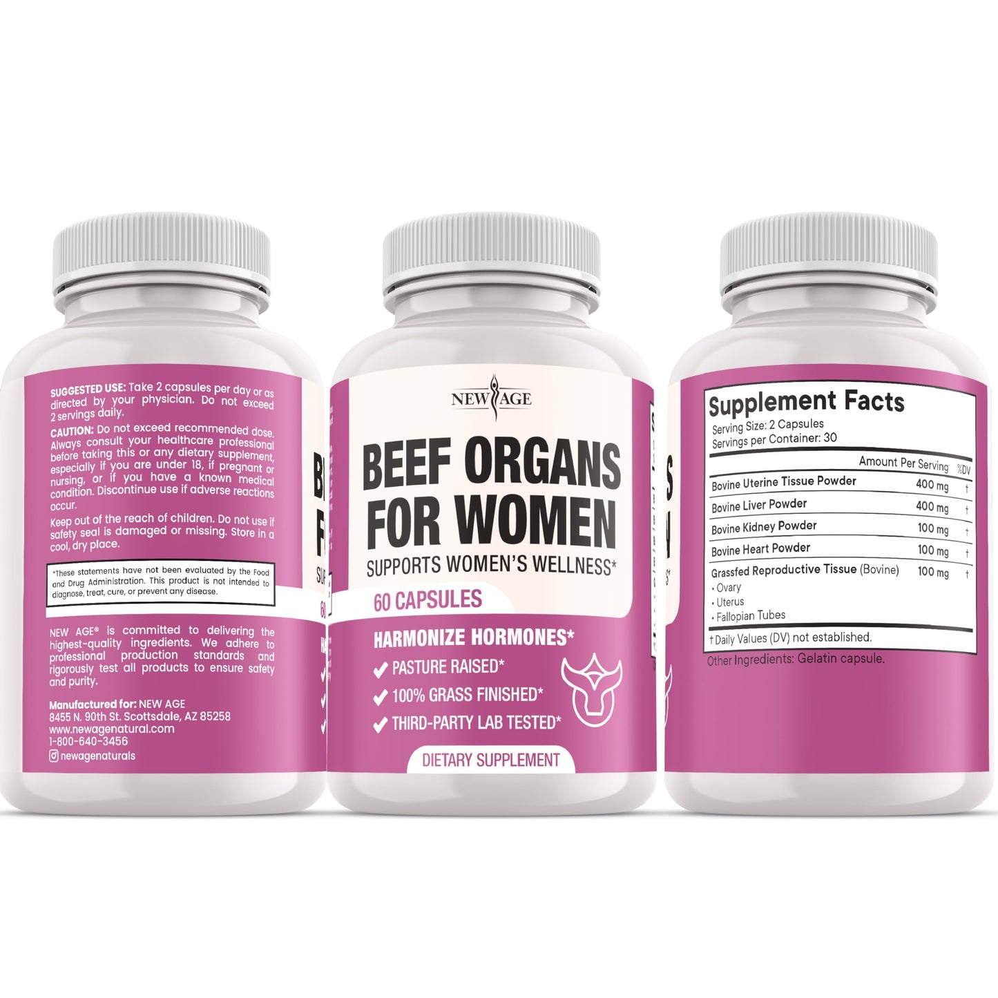 Close up of New Age beef organ supplement label