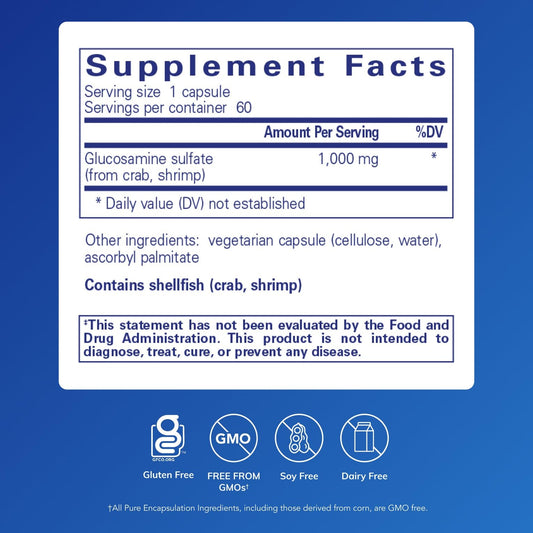 Pure Encapsulations Glucosamine Sulfate 60 capsules supplement facts panel