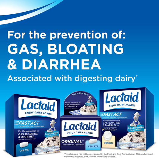 Lactaid Fast Act lactase enzyme supplement single-serve pouches close up