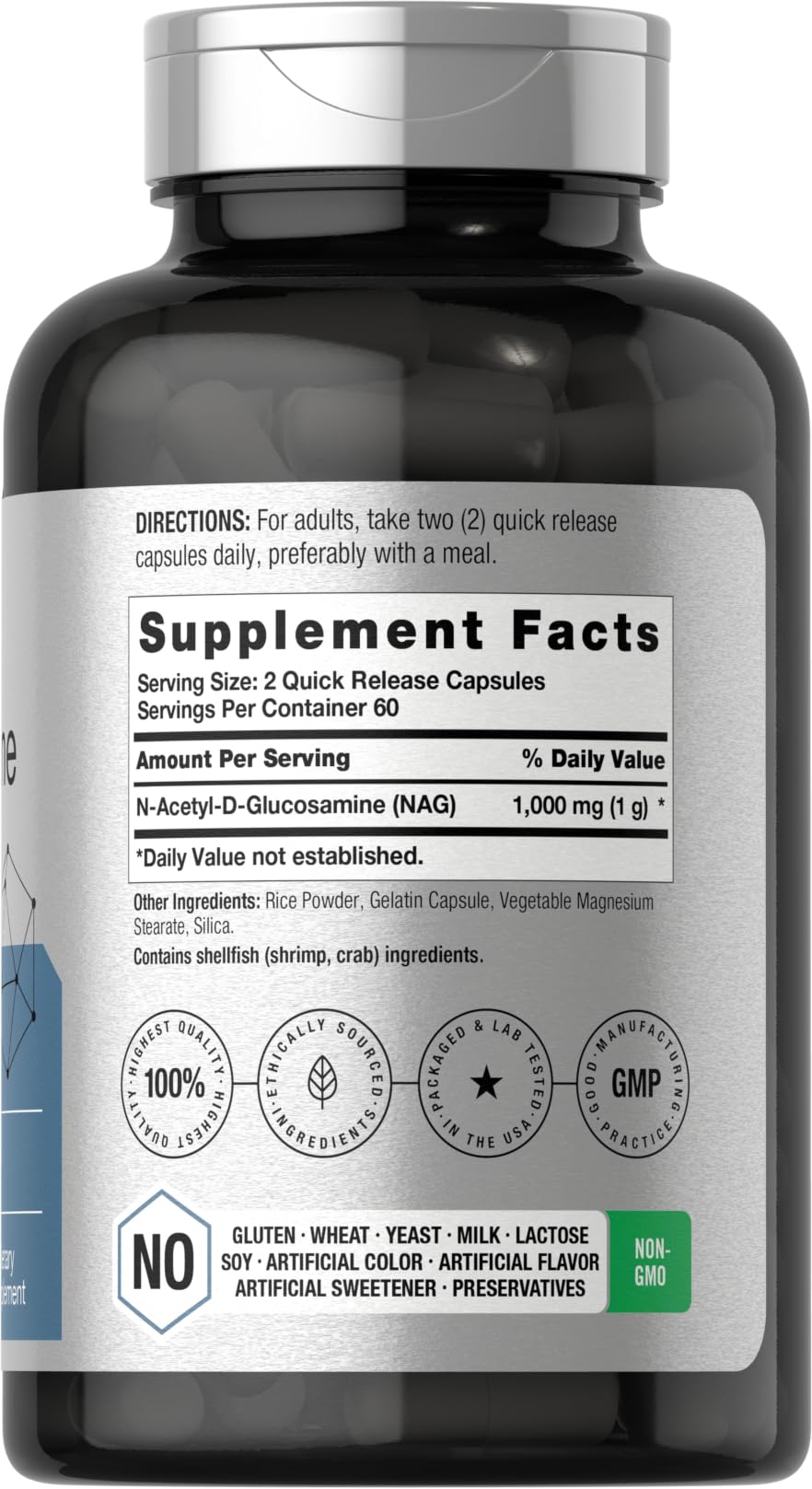 Horbaach N-A-G dietary supplement label facts and ingredients list close up