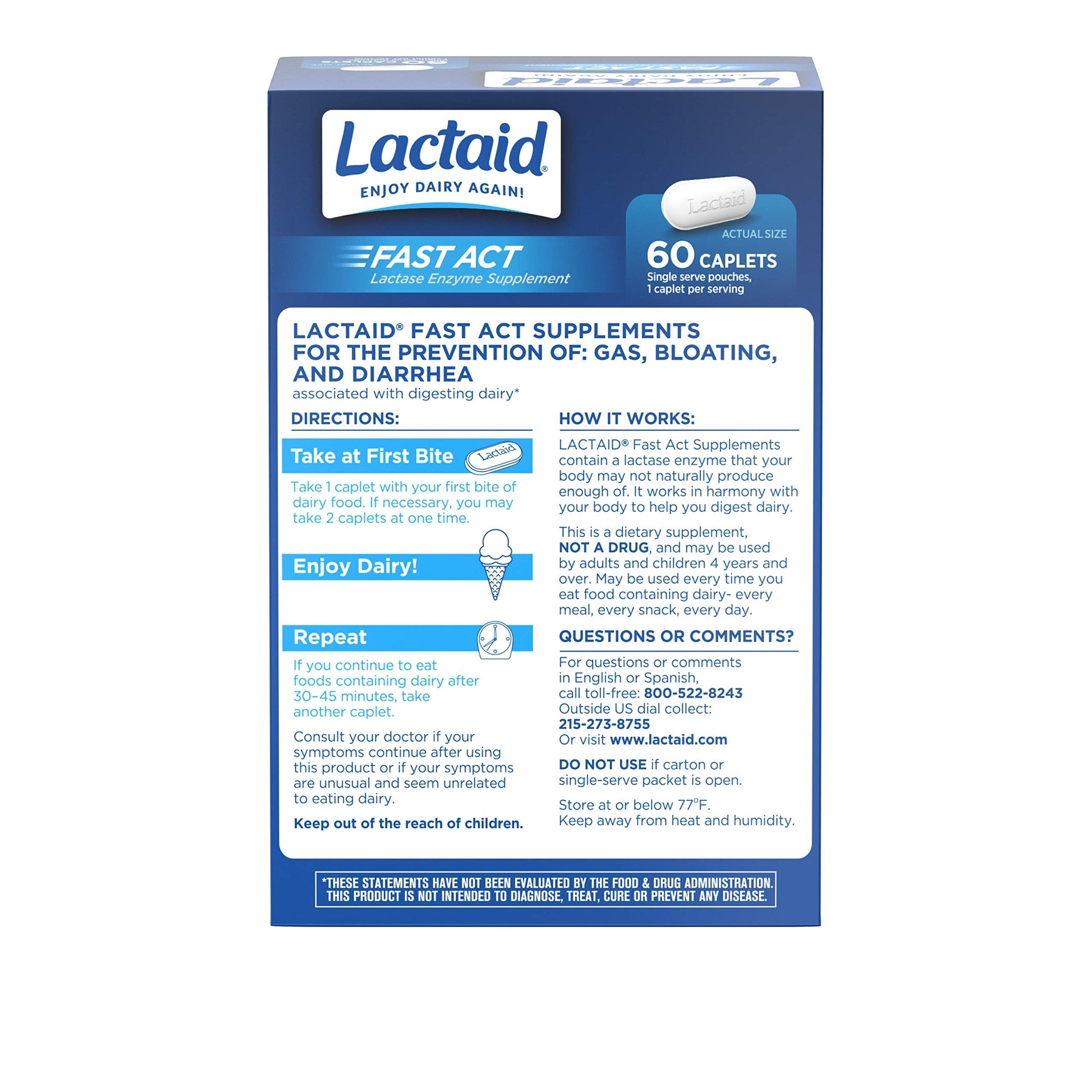 Authentic USA imported Lactaid caplets packaging for lactose sensitivity relief