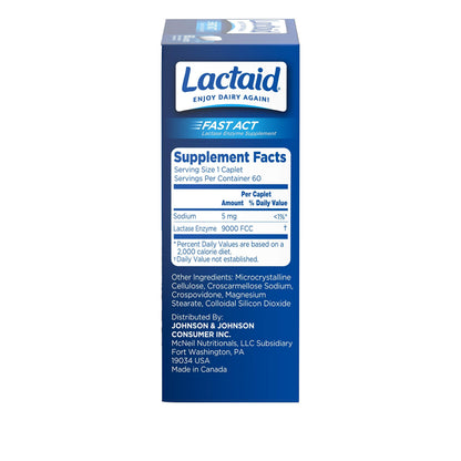 Lactaid dairy relief digestive supplement package instructions and directions