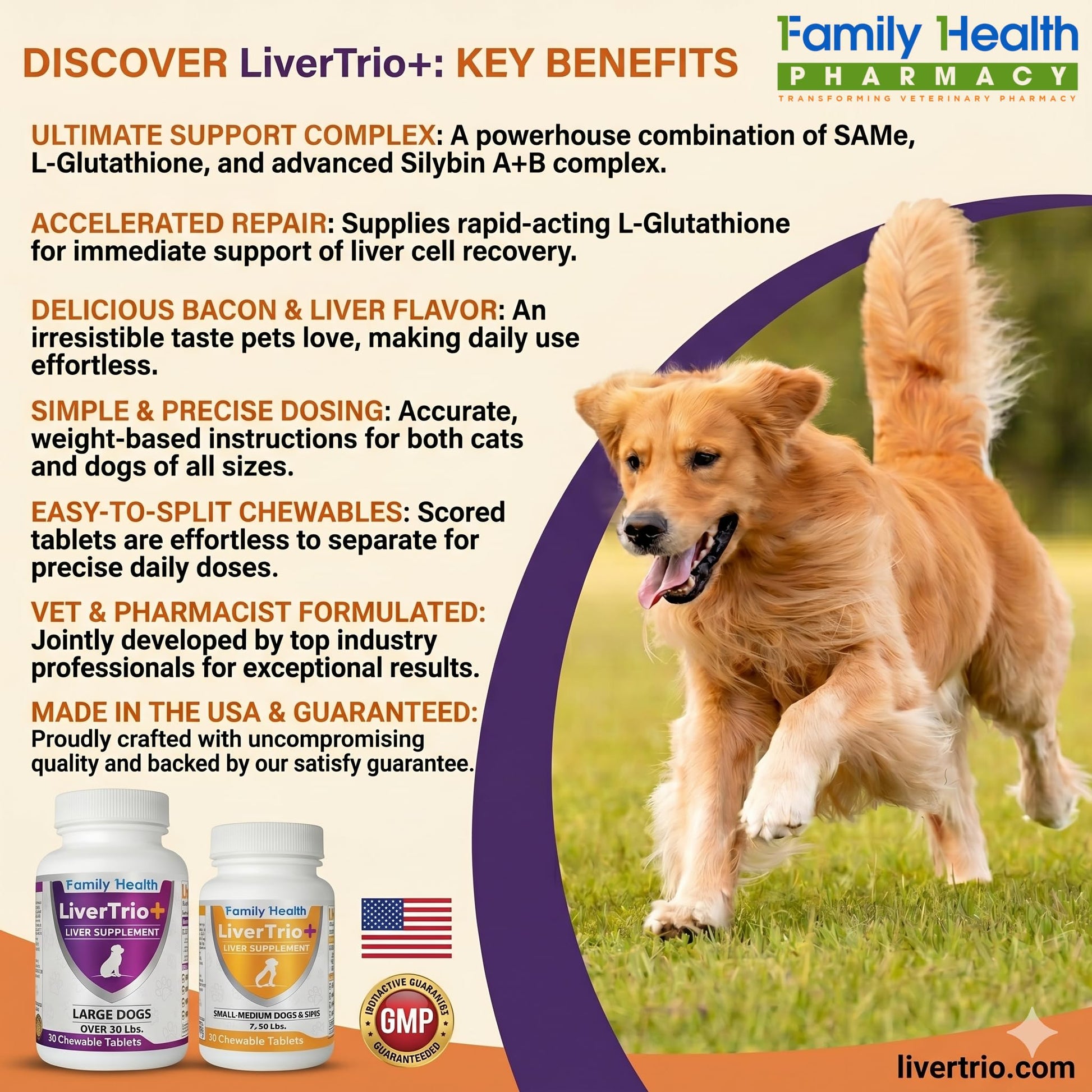 LiverTrio plus SAMe and glutathione supplement facts panel