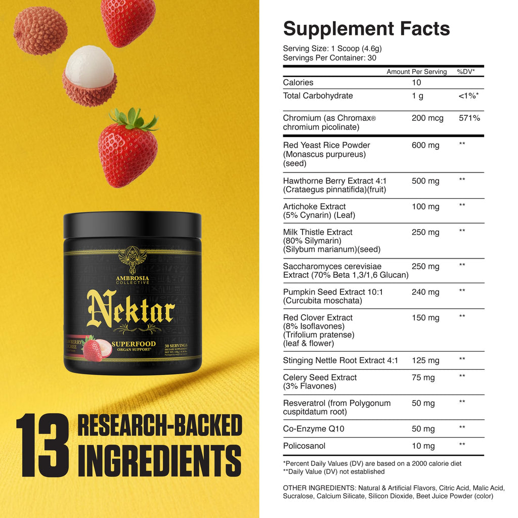 Ambrosia Nektar 187.5 grams packaging with serving size information