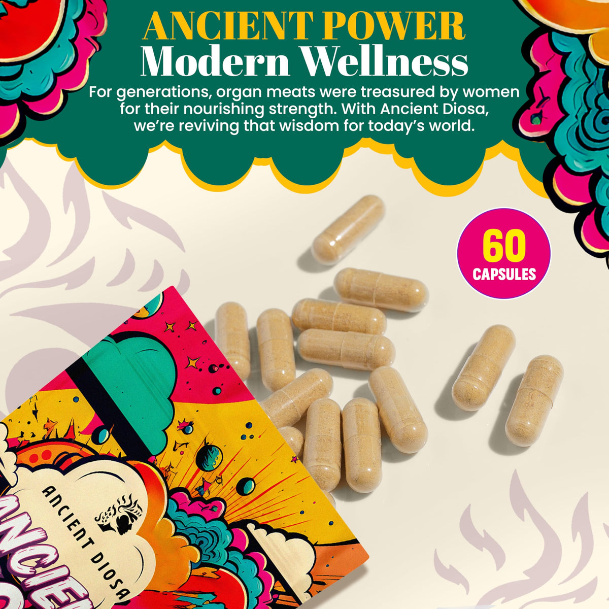 Ancient Diosa grass fed beef liver supplement side angle