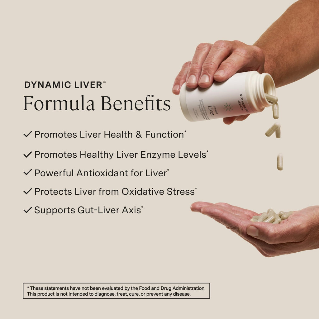 Stonehenge Health Dynamic Liver dietary supplement showing the capsule count and premium USA-imported packaging.