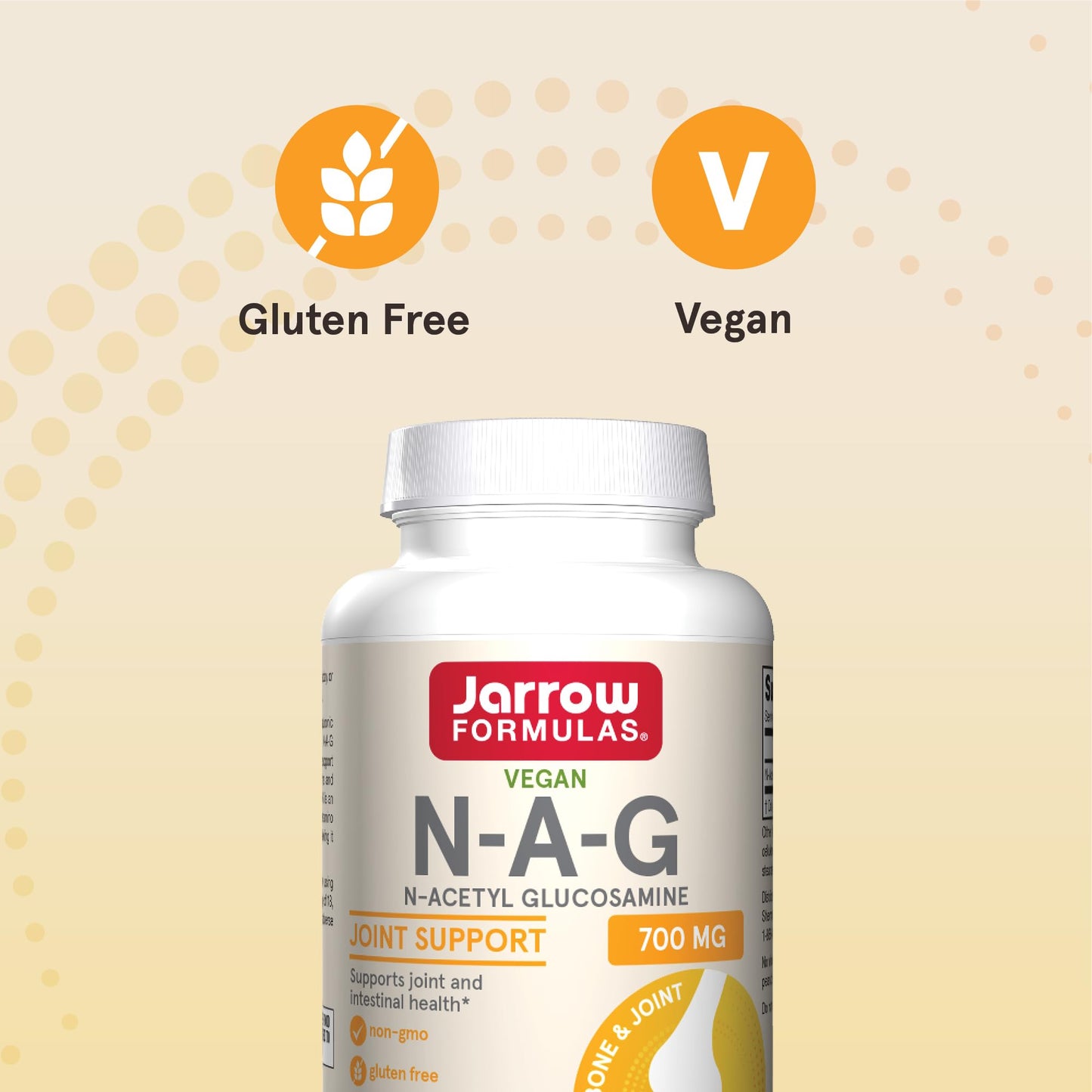Jarrow Formulas N-A-G capsules displayed next to the premium packaging container