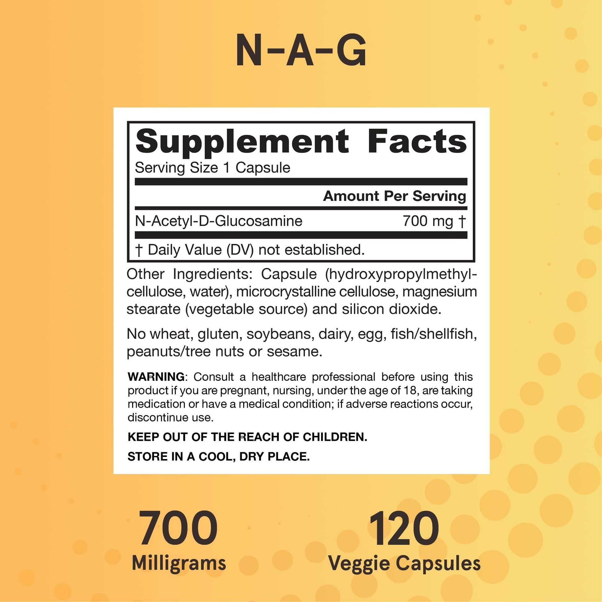 Vegan friendly N-Acetyl Glucosamine 700 milligrams capsule formulation close view
