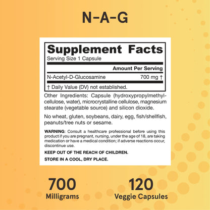 Vegan friendly N-Acetyl Glucosamine 700 milligrams capsule formulation close view