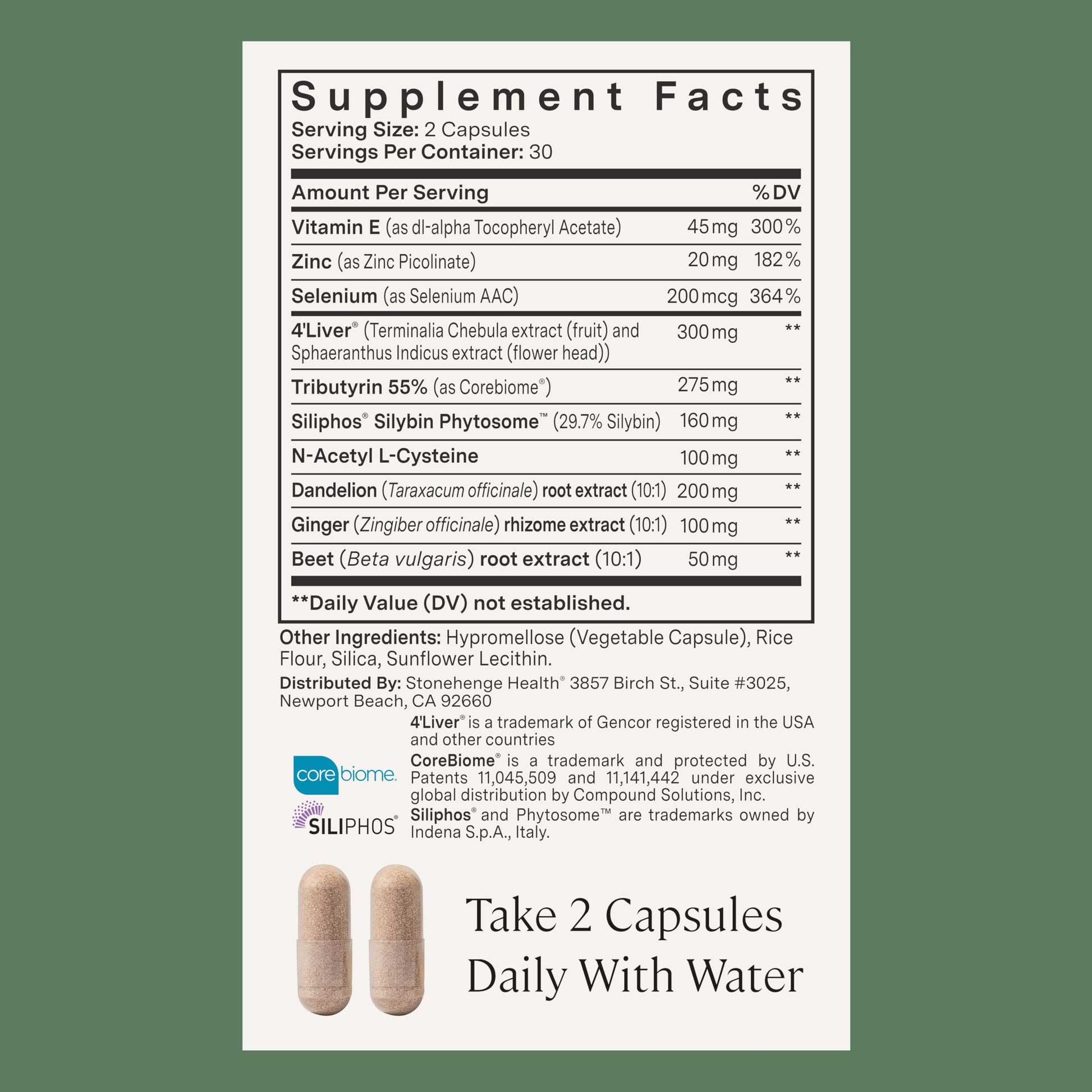 Close-up of the authentic Stonehenge Health liver support supplement bottle highlighting product benefits.