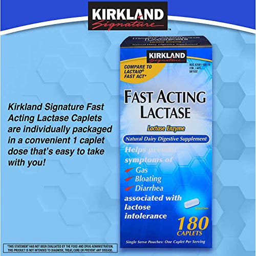 Kirkland Signature natural dairy digestive supplement 9000 FCC units packaging detail showing three individual packs