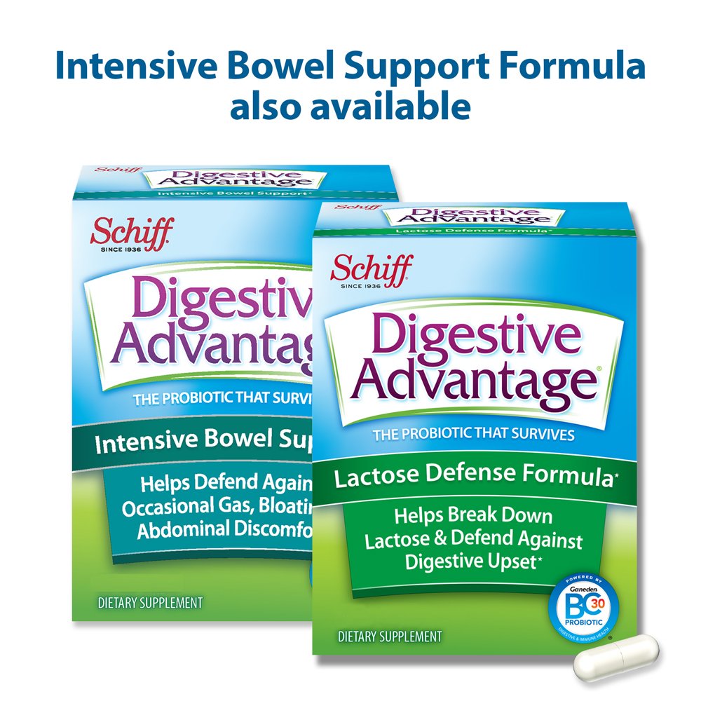 Schiff Digestive Advantage Lactose Support dietary supplement showing authentic product packaging text