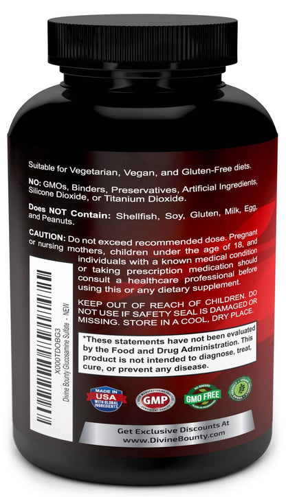 Divine Bounty shellfish free vegetarian glucosamine capsules for joint mobility and cartilage care