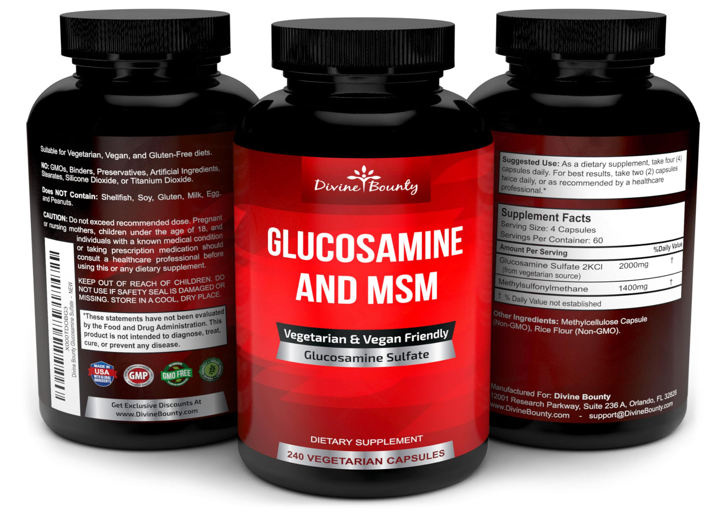 Authentic Divine Bounty USA imported supplement bottle demonstrating allergen free non GMO certifications