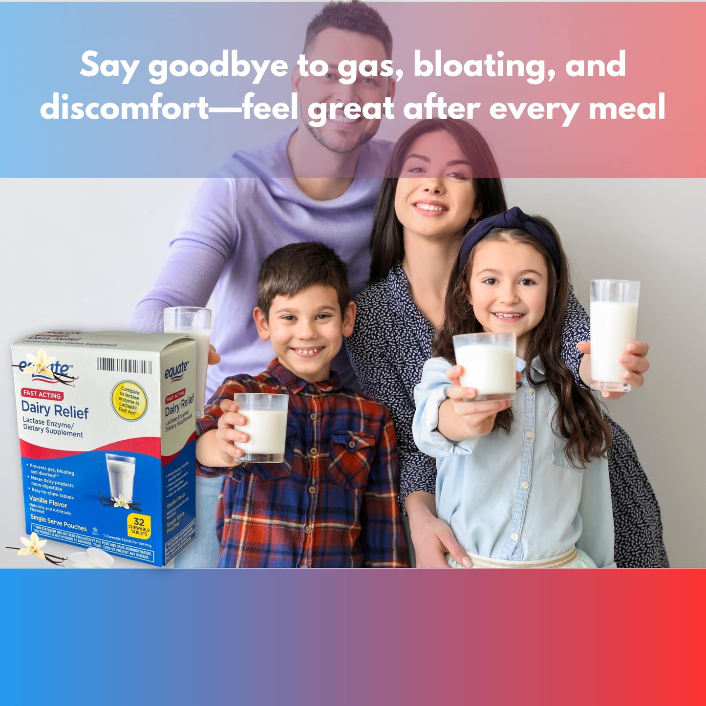 Equate alternative dairy digestive relief chewable tablets for bloating and gas relief