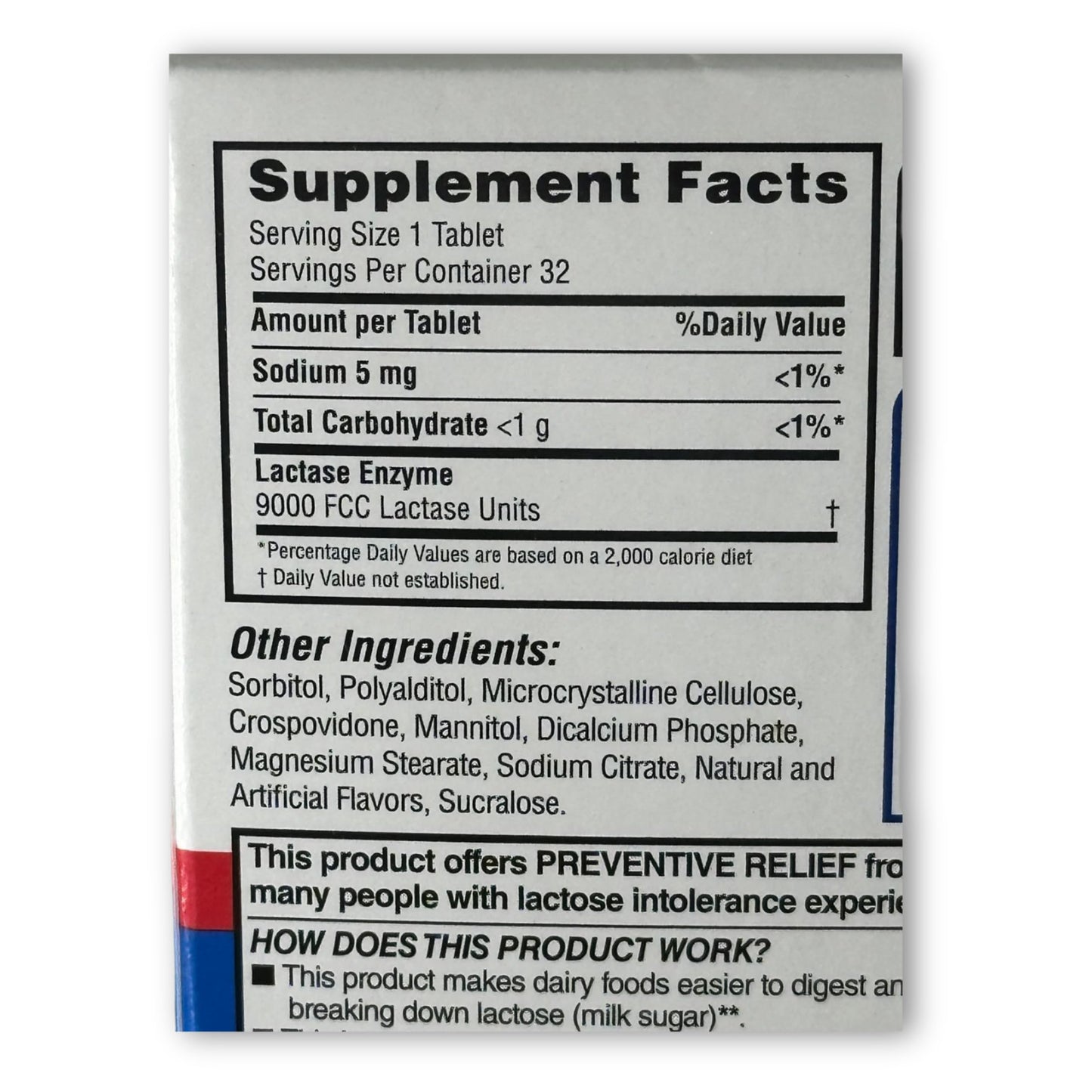 Lactose intolerance pills 32 count package details and ingredient profile instructions