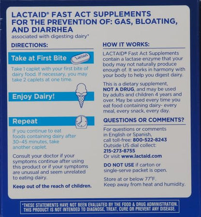 Lactaid Fast Act 9000 FCC units travel pouch showing individual packaging details