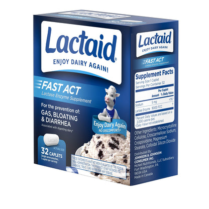 Lactaid natural lactase enzyme digestive caplets for adult and children dairy comfort