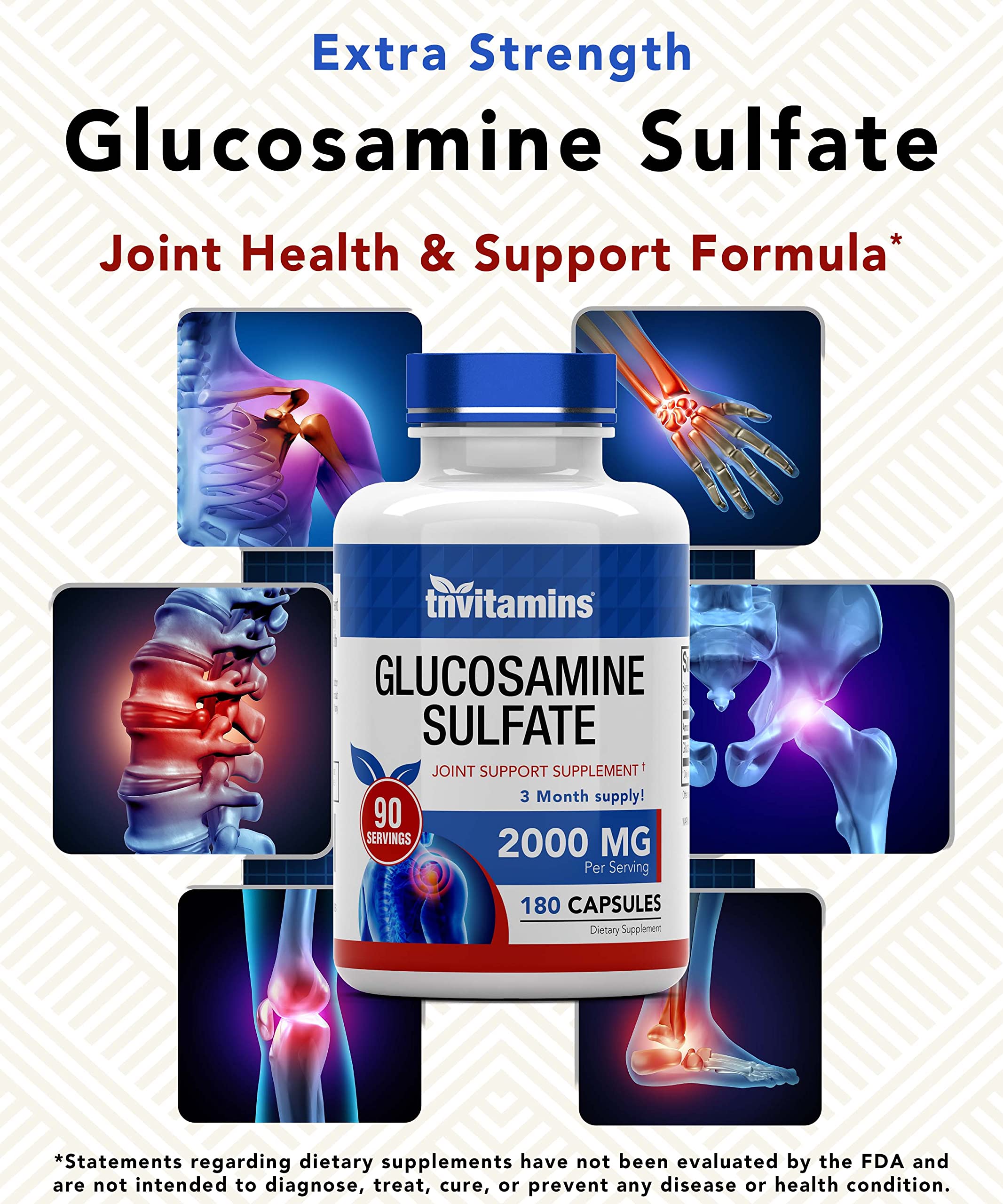 TNVitamins Glucosamine Sulfate Joint Support Supplement dietary facts and nutritional label