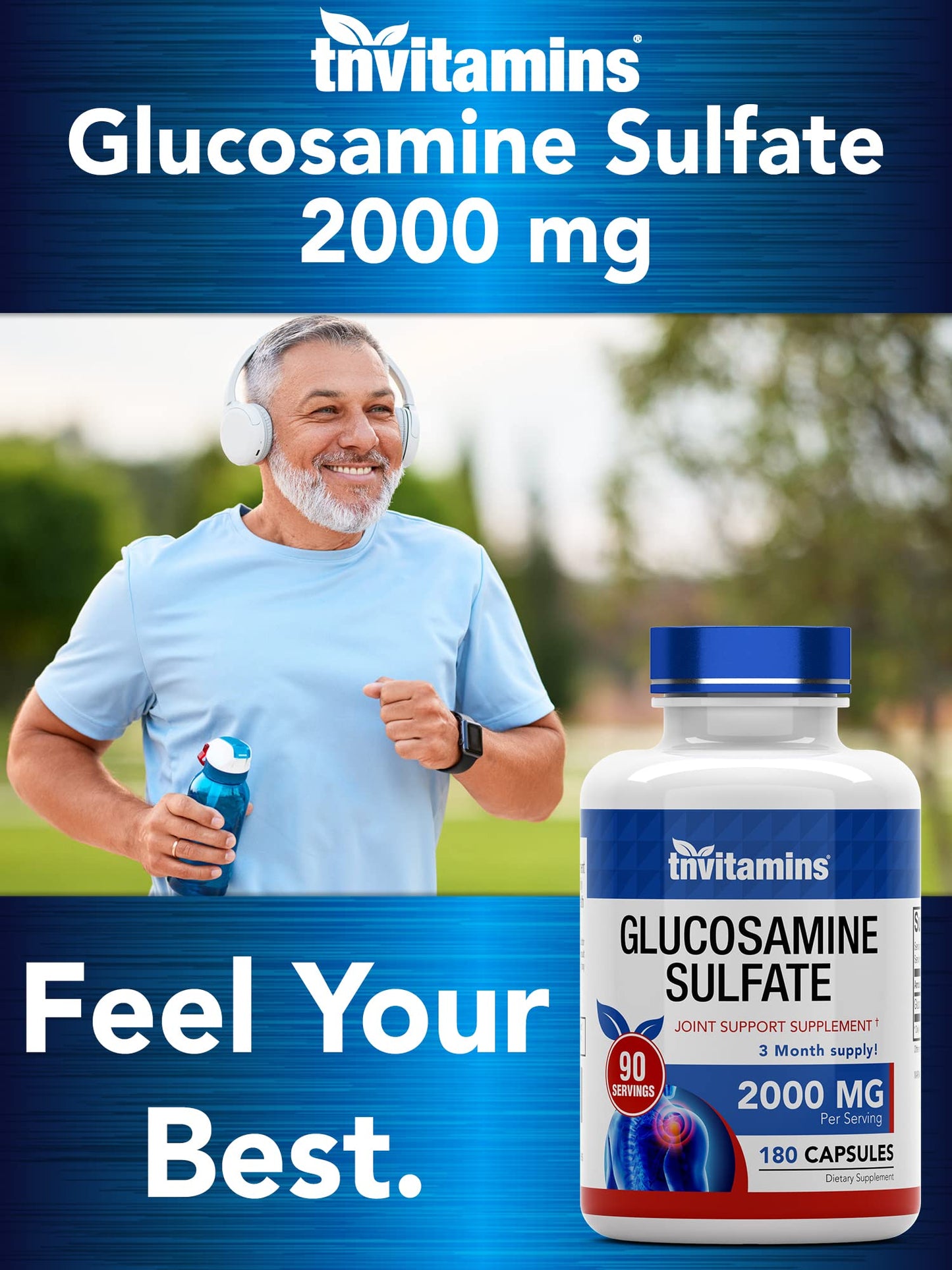 USA imported TNVitamins Glucosamine Sulfate 2000 milligrams capsule form for mobility